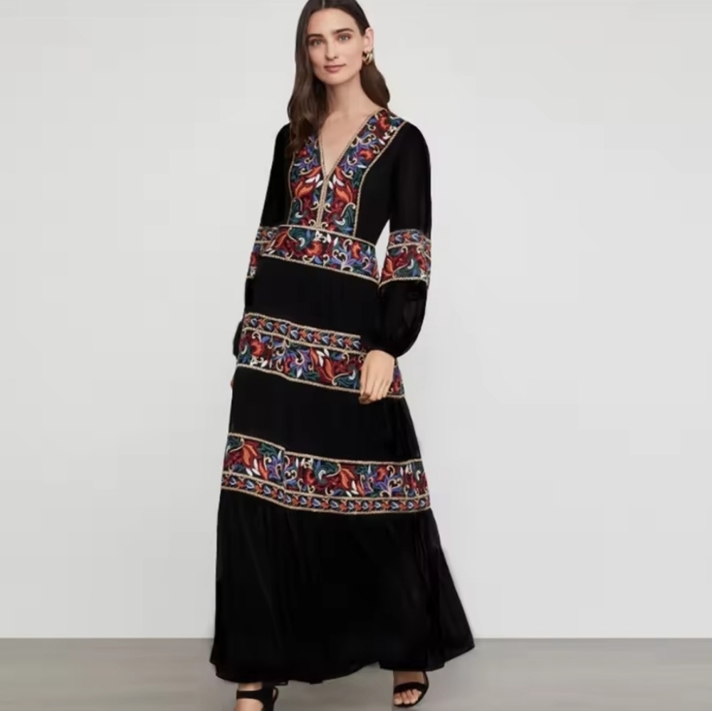 Chic Black Maxi Dress with Colorful Embroidery - Picture 9 of 15